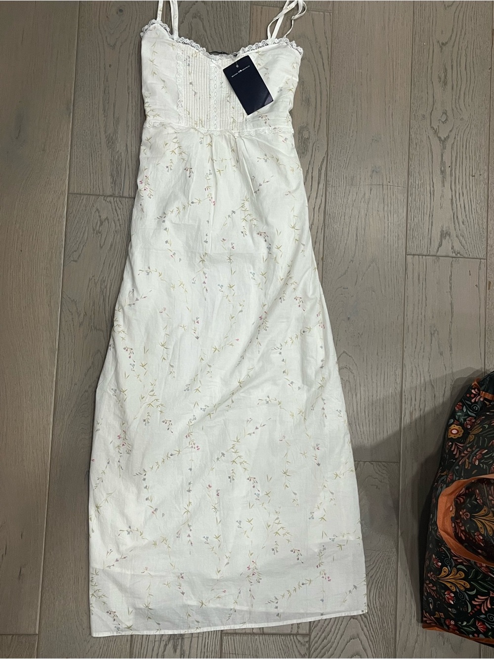 Brandy Melville White Floral Spaghetti-Strap Dress